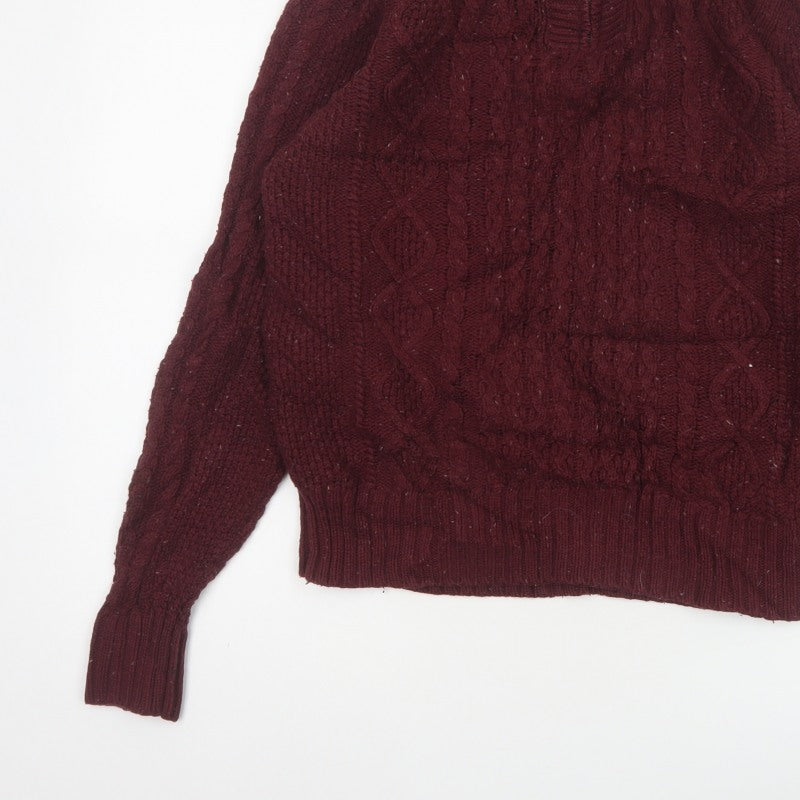 FatFace Men’s Red S Cable Knit Half Zip High Neck Jumper