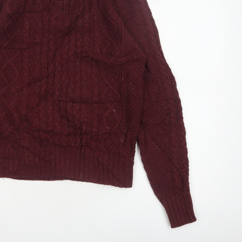 FatFace Men’s Red S Cable Knit Half Zip High Neck Jumper