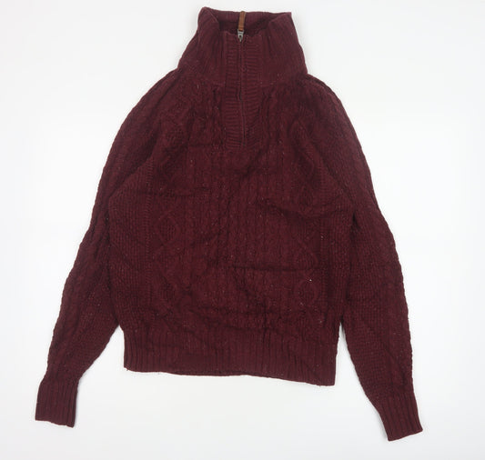 Back view of FatFace Men’s Red S Cable Knit Half Zip High Neck Jumper