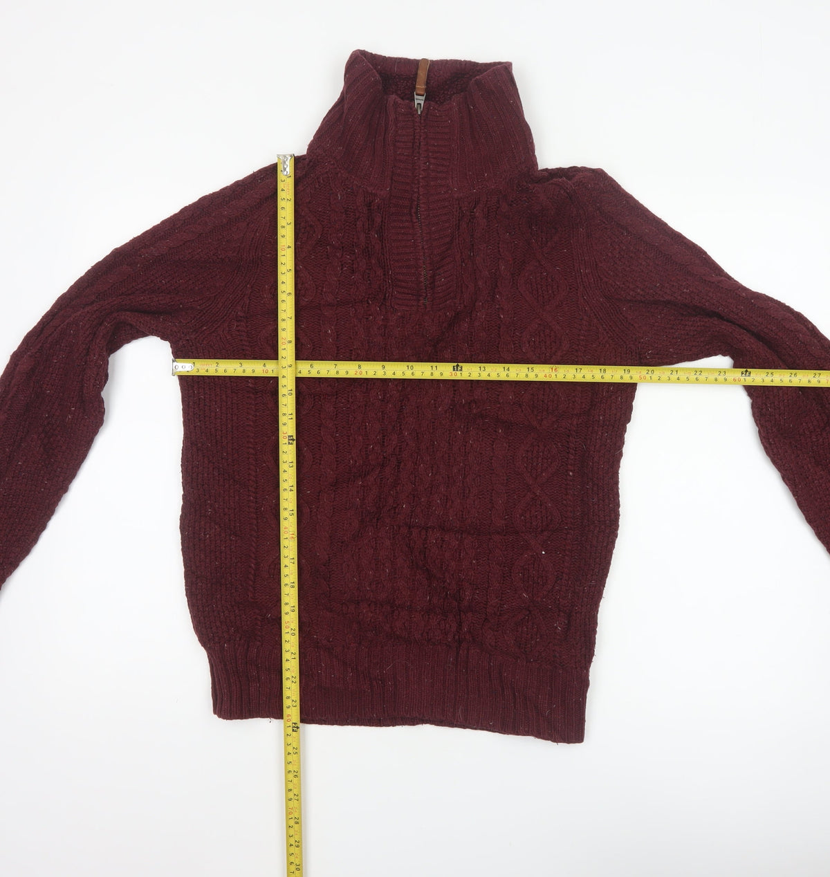 FatFace Men’s Red S Cable Knit Half Zip High Neck Jumper