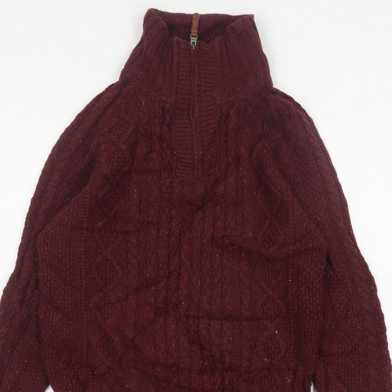 FatFace Men’s Red S Cable Knit Half Zip High Neck Jumper