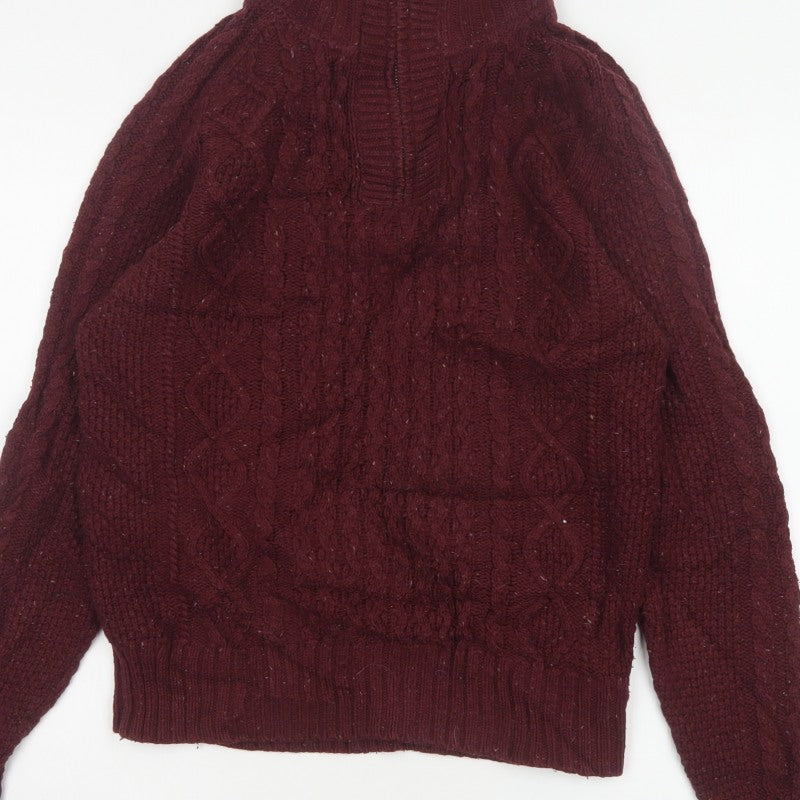 FatFace Men’s Red S Cable Knit Half Zip High Neck Jumper