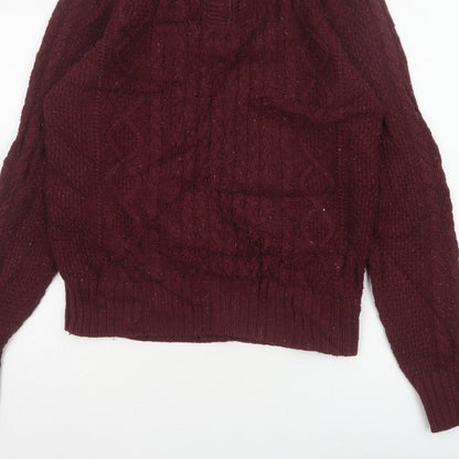 FatFace Men’s Red S Cable Knit Half Zip High Neck Jumper