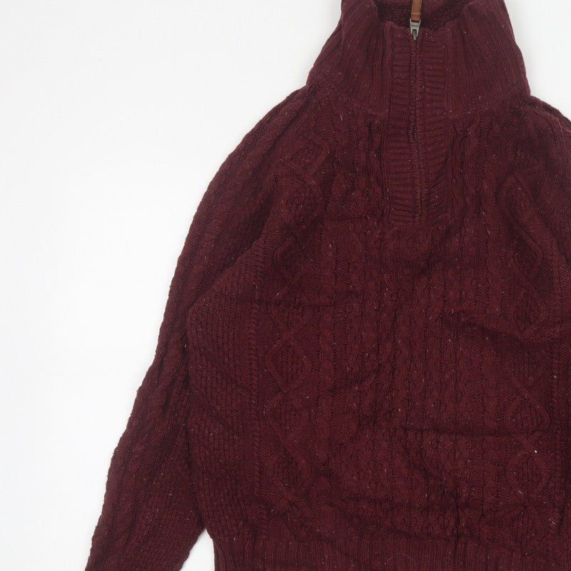 FatFace Men’s Red S Cable Knit Half Zip High Neck Jumper
