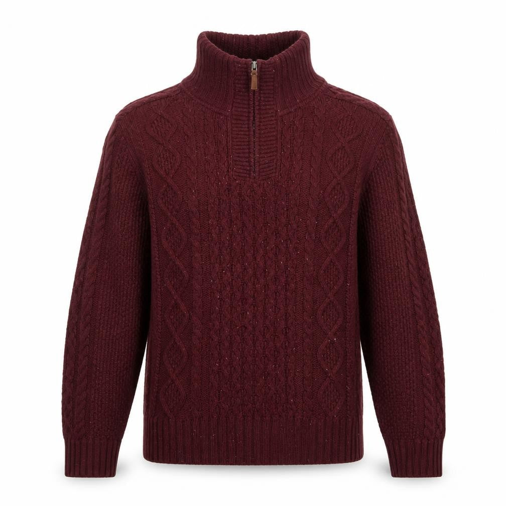 FatFace Men’s Red S Cable Knit Half Zip High Neck Jumper
