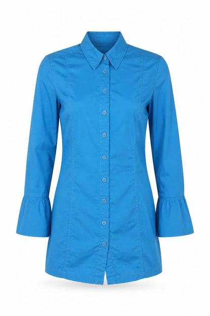 Zara Women Blue M Cotton Stretch Long Sleeve Shirt Dress