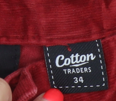 Cotton Traders Men’s Deep Red 34 Corduroy Straight Chino Trousers