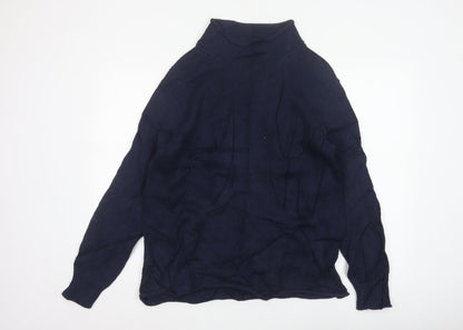 J.Crew Men's Navy S Cable Knit Roll Neck Pullover Cotton Jumper