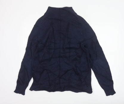 J.Crew Men's Navy S Cable Knit Roll Neck Pullover Cotton Jumper
