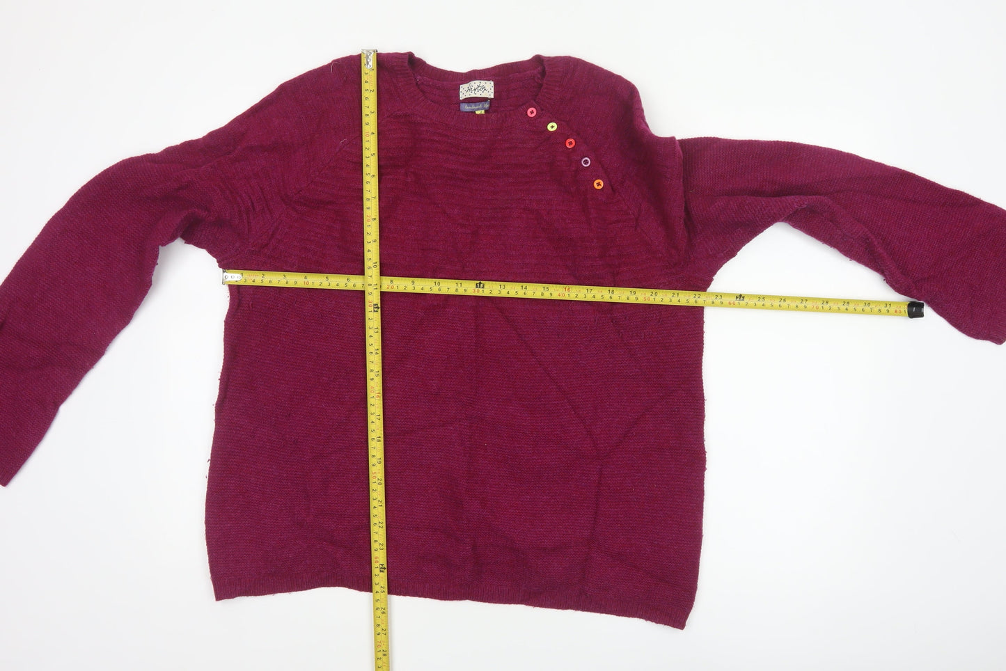 Heyton Women’s Red Lambswool Blend Henley Jumper Size 16 Button Knit