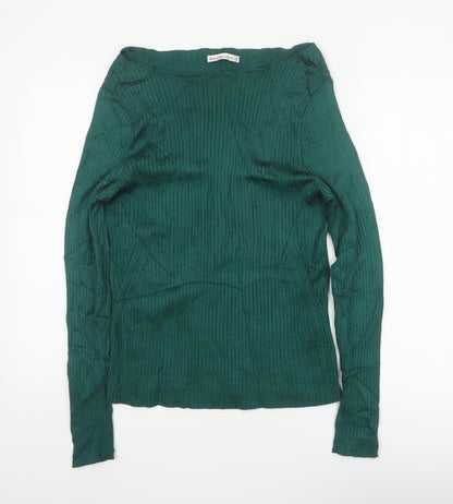 Abercrombie & Fitch Women Green XL Ribbed Boat Neck Slim Knit Jumper