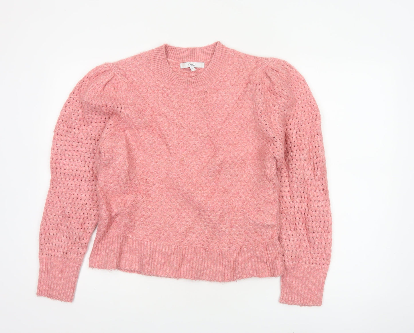 Next Women’s Pink UK 12 Cable Knit Puff Sleeve Crew Neck Jumper