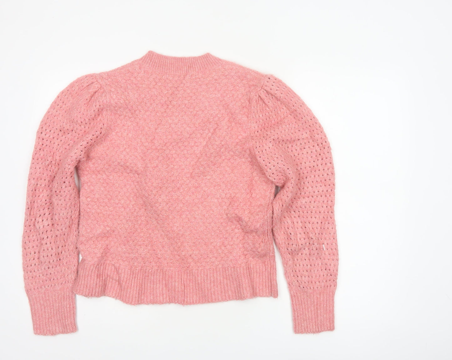 Next Women’s Pink UK 12 Cable Knit Puff Sleeve Crew Neck Jumper