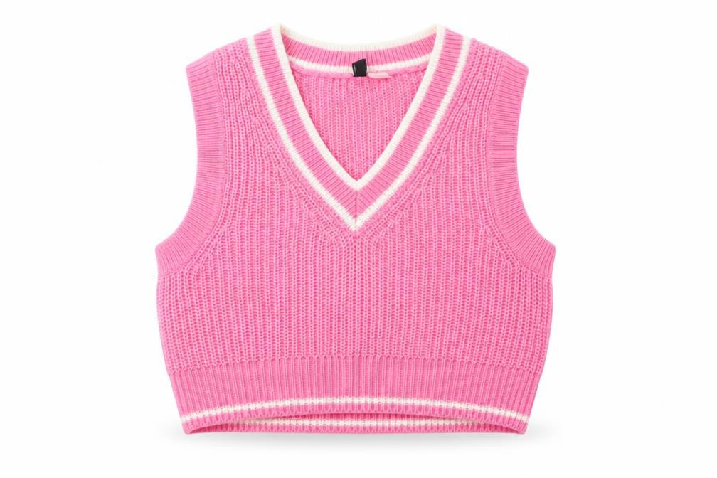 H&M Divided Women Pink Stripe V-Neck Knit Vest Jumper UK 10