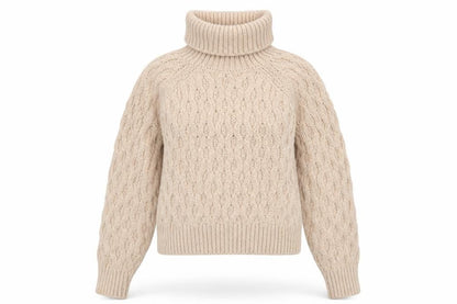 H&M Women Beige XS Cable-Knit Roll Neck Chunky Jumper