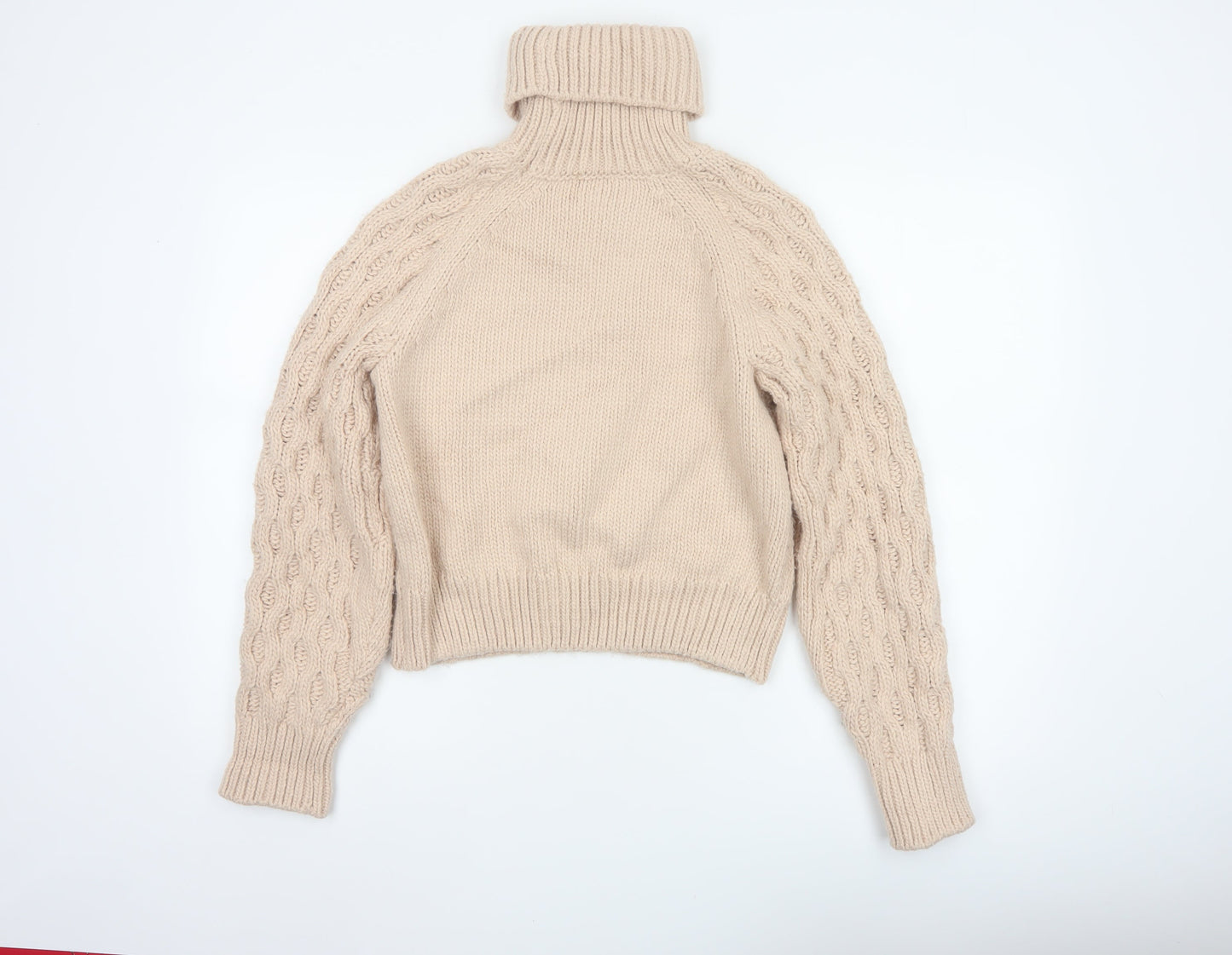 H&M Women Beige XS Cable-Knit Roll Neck Chunky Jumper