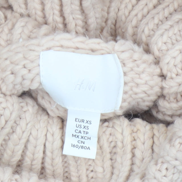 H&M Women Beige XS Cable-Knit Roll Neck Chunky Jumper