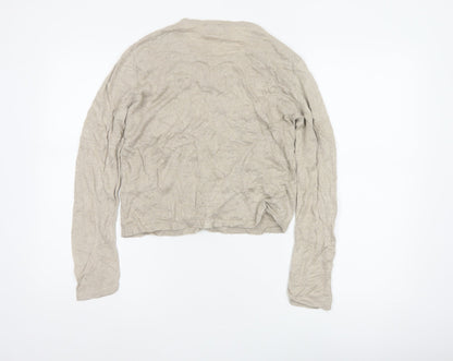 Patsy Seddon Women Beige M Linen Floral Embroidered Cardigan
