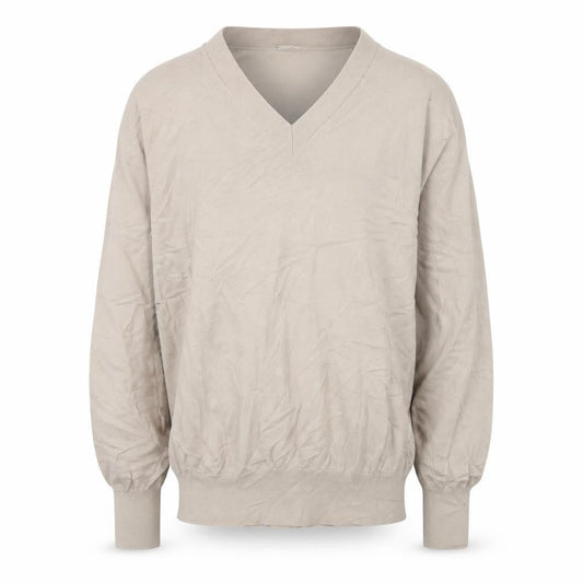 Front view of Reiss Men’s Beige M V-Neck Lightweight Fine Knit jumper