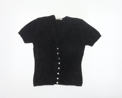 Bhs Women’s Black Size 10 Short Sleeve V-Neck Button Knit Cardigan
