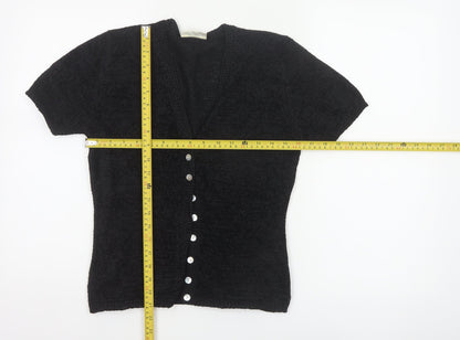 Bhs Women’s Black Size 10 Short Sleeve V-Neck Button Knit Cardigan