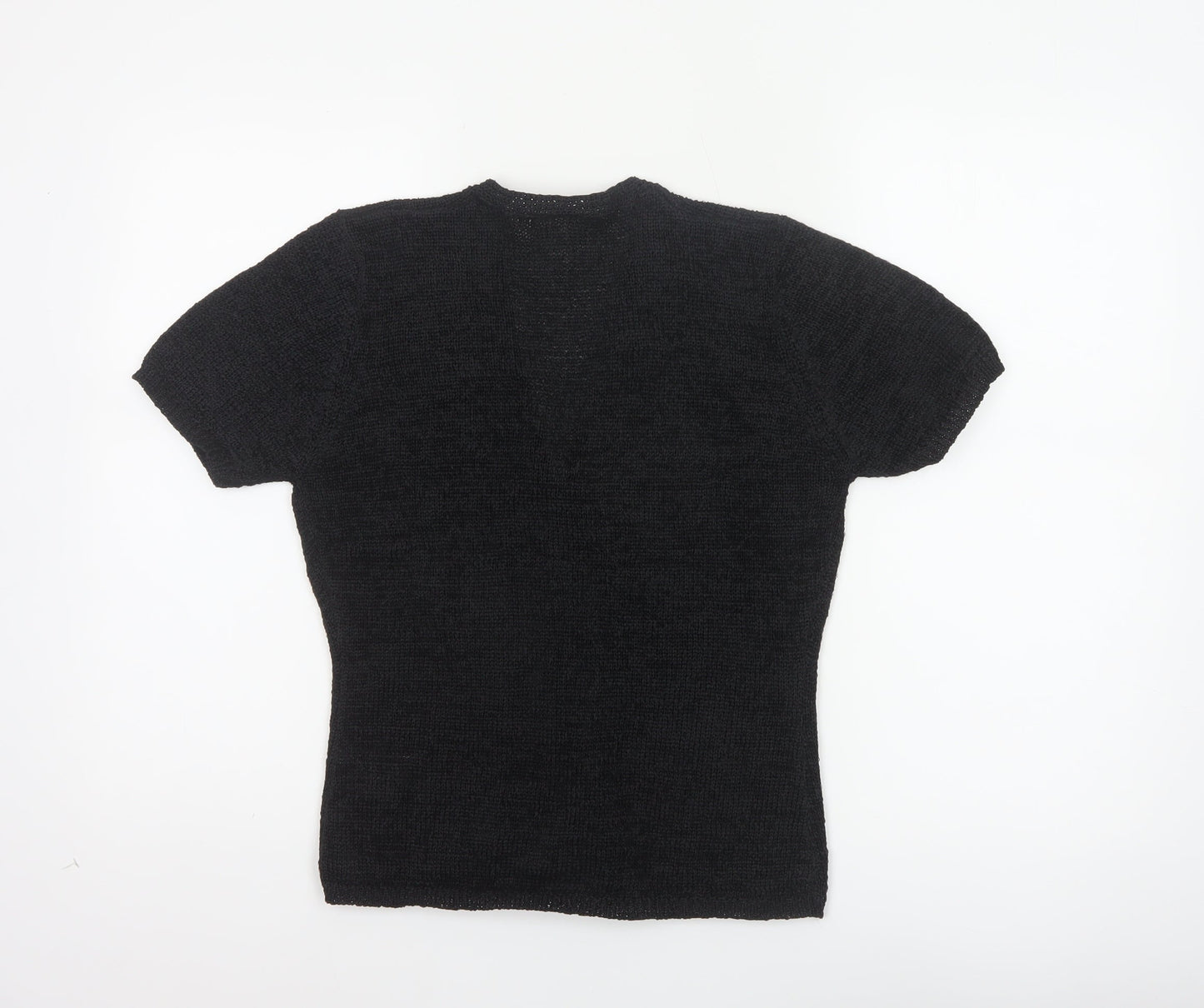 Bhs Women’s Black Size 10 Short Sleeve V-Neck Button Knit Cardigan