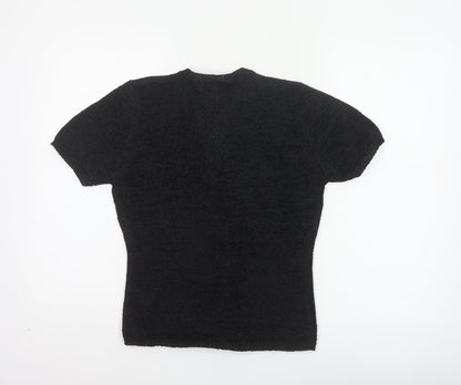 Bhs Women’s Black Size 10 Short Sleeve V-Neck Button Knit Cardigan
