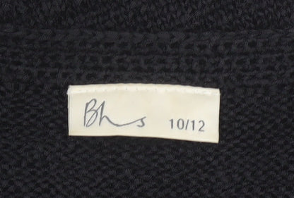 Bhs Women’s Black Size 10 Short Sleeve V-Neck Button Knit Cardigan