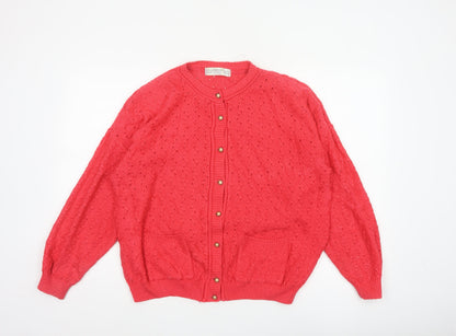 St Bernard Women’s Red Open-Knit Cardigan Size 14-16 Button Pockets