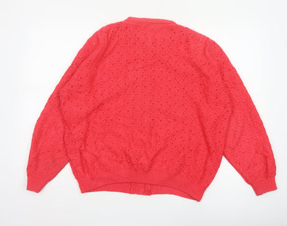 St Bernard Women’s Red Open-Knit Cardigan Size 14-16 Button Pockets
