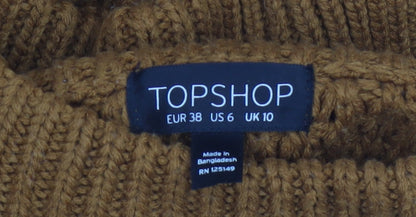 Topshop Women Brown UK 10 Chunky Knit Roll Neck Pullover Jumper
