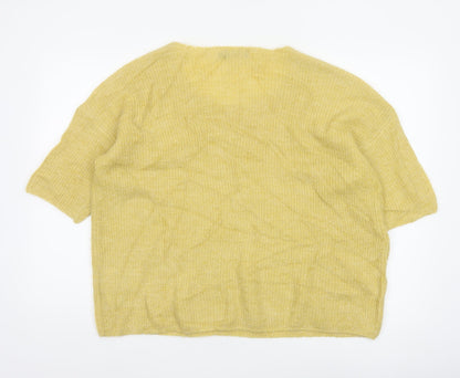 Soaked Women’s Yellow Mohair Blend Open Knit Pullover Jumper L