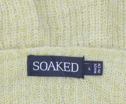 Soaked Women’s Yellow Mohair Blend Open Knit Pullover Jumper L