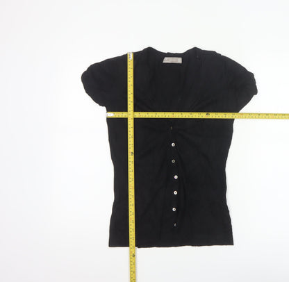 Zara Women Black UK 12 Short Sleeve V-Neck Button Cardigan