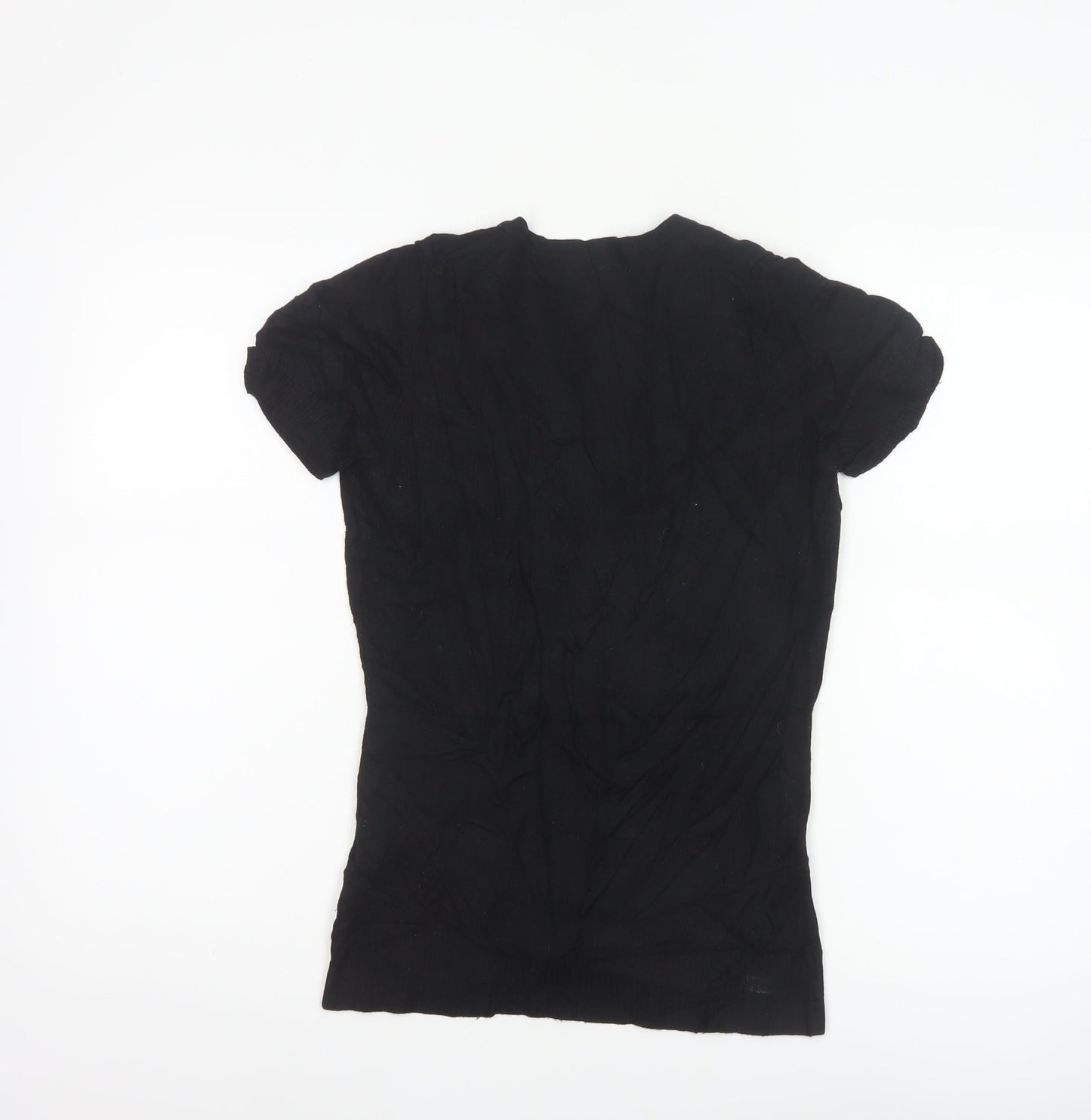 Zara Women Black UK 12 Short Sleeve V-Neck Button Cardigan