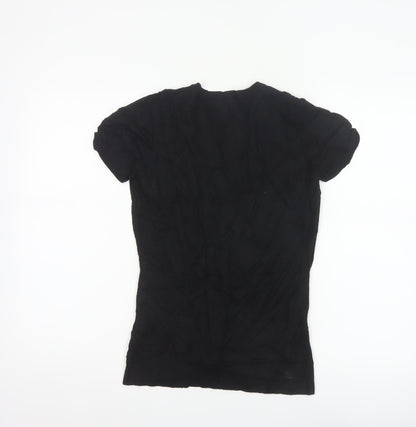 Zara Women Black UK 12 Short Sleeve V-Neck Button Cardigan
