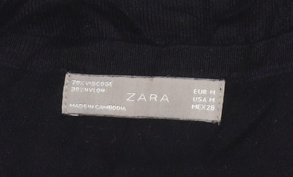 Zara Women Black UK 12 Short Sleeve V-Neck Button Cardigan