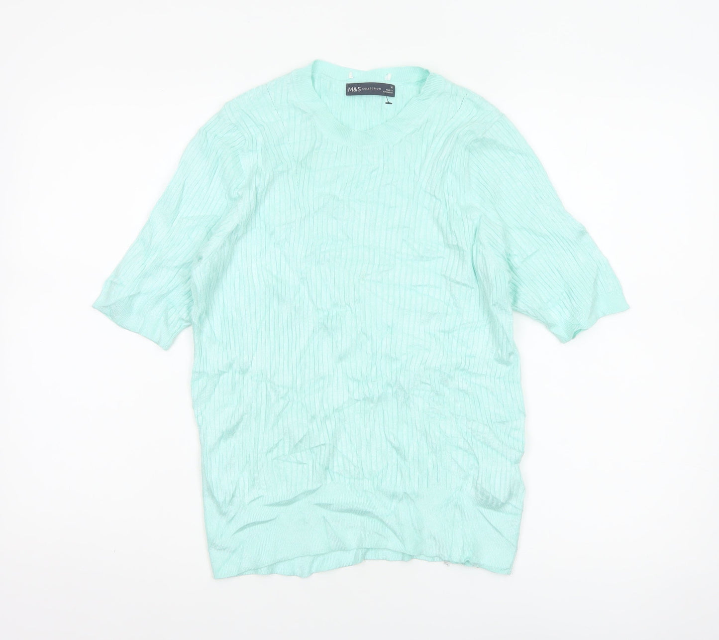 Marks and Spencer Women Green Size 16 Rib Knit Short Sleeve Jumper