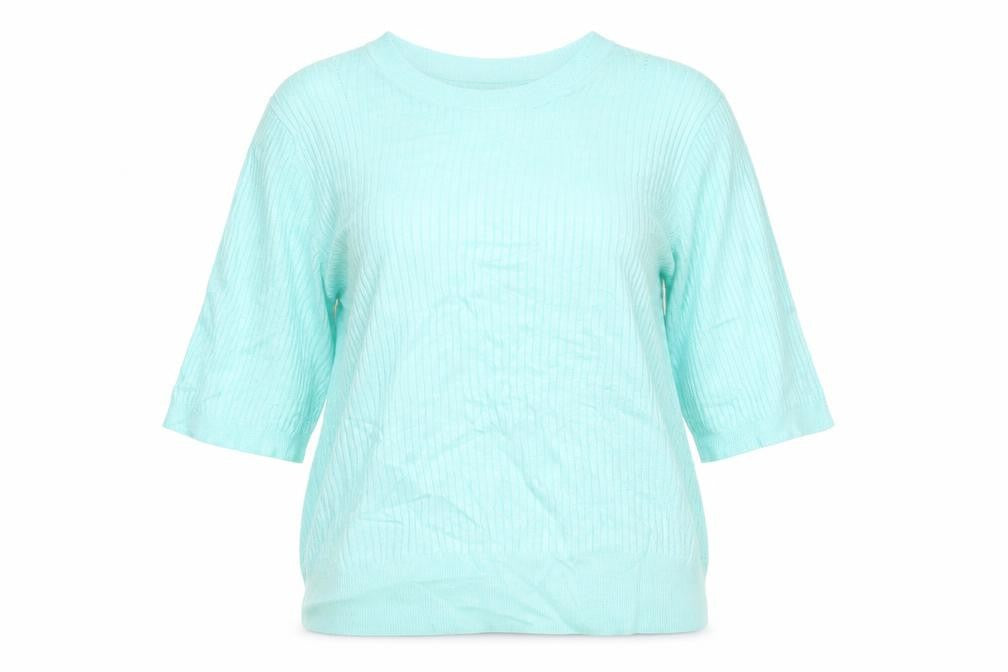 Marks & Spencer Women Green Size 16 Rib Knit Short Sleeve Jumper
