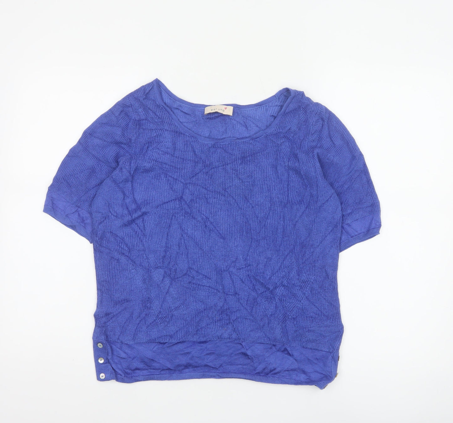 Marks & Spencer Women Blue UK 14 Short Sleeve Knit Jumper Button Detail