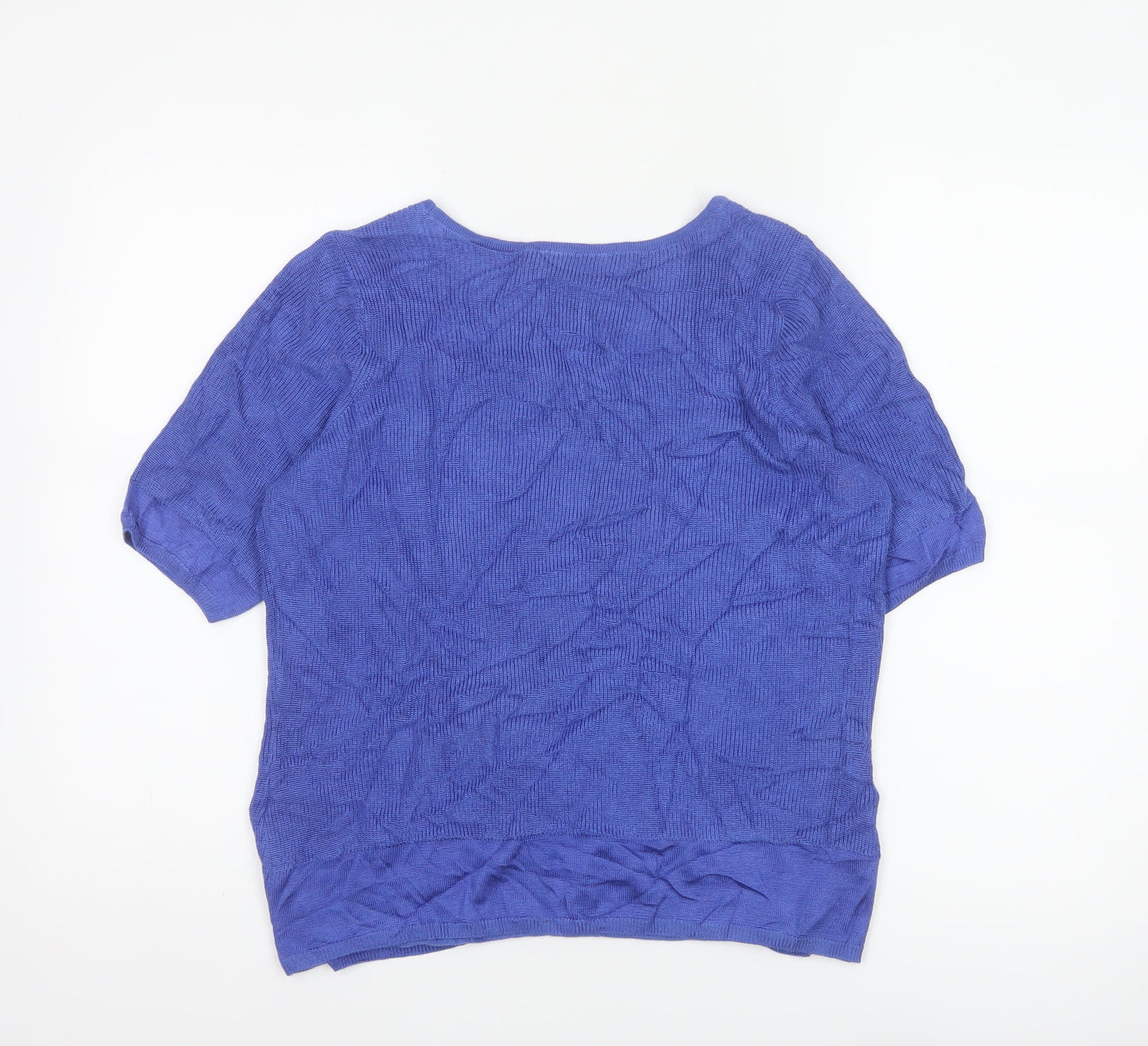 Marks & Spencer Women Blue UK 14 Short Sleeve Knit Jumper Button Detail