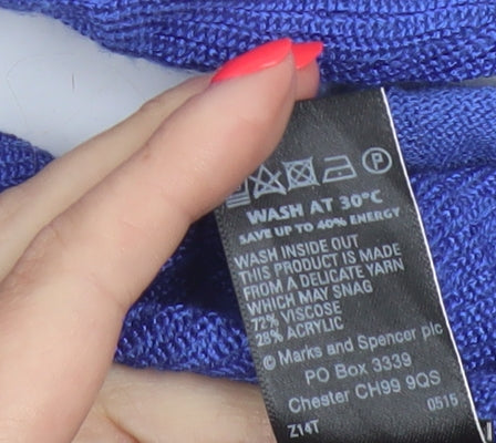 Marks & Spencer Women Blue UK 14 Short Sleeve Knit Jumper Button Detail