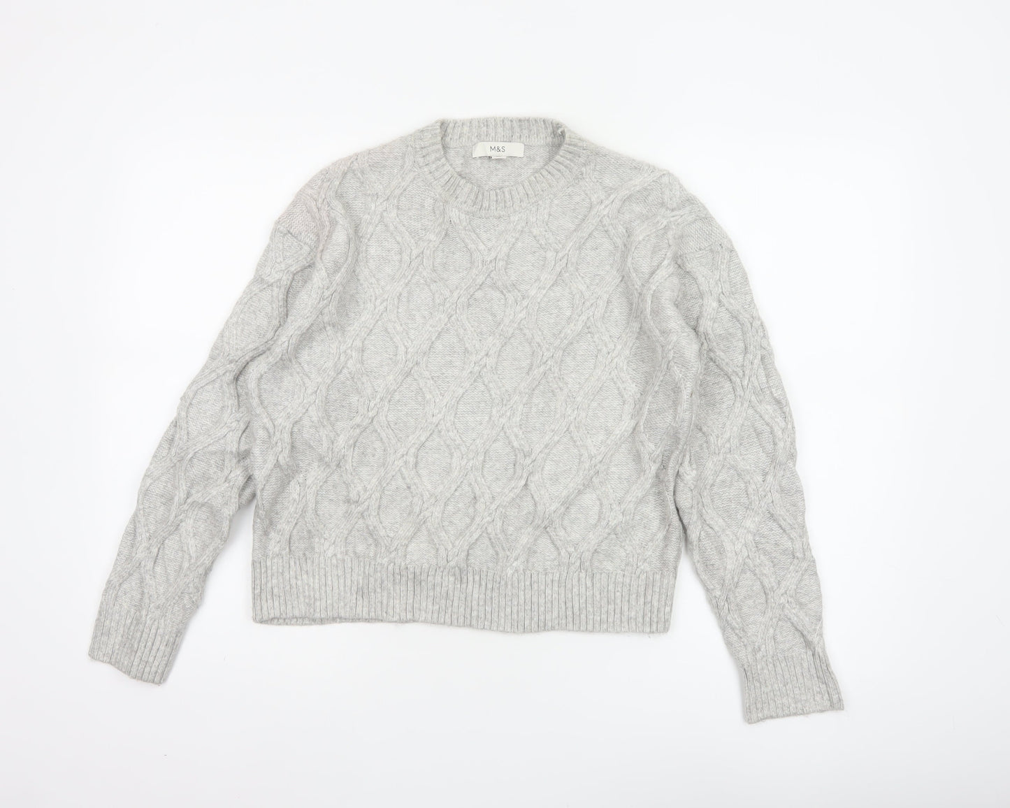 Marks & Spencer Women Grey S Cable-Knit Crew Neck Pullover Jumper