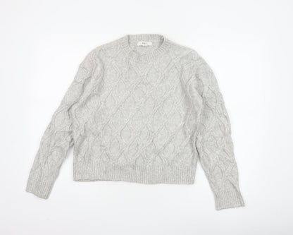 Marks & Spencer Women Grey S Cable-Knit Crew Neck Pullover Jumper