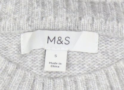 Marks & Spencer Women Grey S Cable-Knit Crew Neck Pullover Jumper