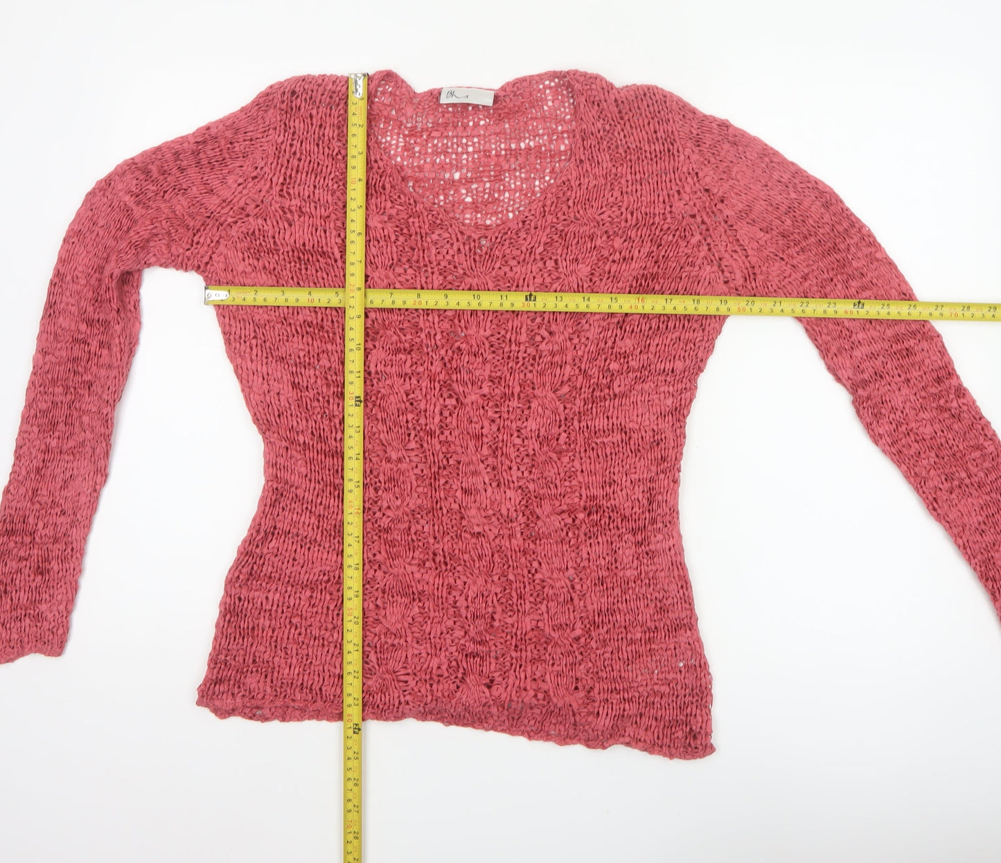 Bhs Women’s Pink UK 16 Open-Knit V-Neck Long Sleeve Cardigan