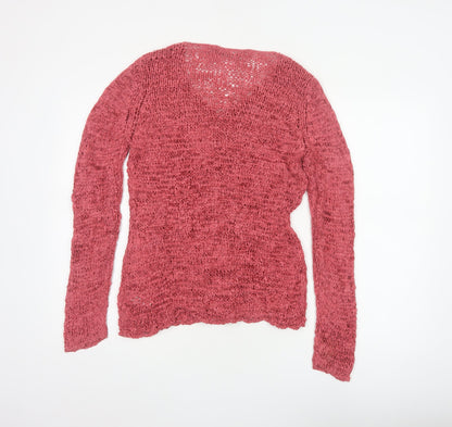 Bhs Women’s Pink UK 16 Open-Knit V-Neck Long Sleeve Cardigan