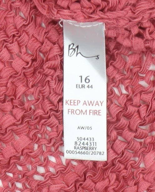 Bhs Women’s Pink UK 16 Open-Knit V-Neck Long Sleeve Cardigan