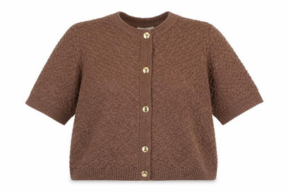 Marks and Spencer Women Brown XL Textured Knit Short Sleeve Cardigan