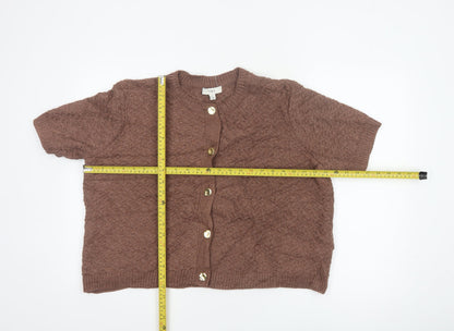 Marks and Spencer Women Brown XL Textured Knit Short Sleeve Cardigan